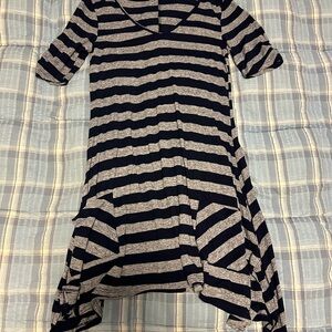 Navy and Gray Striped V-Neck Tunic/Dress